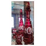 Egermann Red Cut to Crystal Decanter & Glass