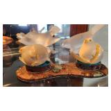 Ivory Chicks & Eggs w/ 2 Smoked Glass Birds