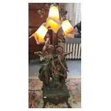 French Bronzed Figural Lamp Triple Shaded