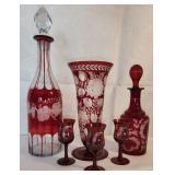 Group of Antique Egermann Bohemian Ruby Glass