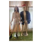 Pair of Mannequins w/ Vintage Lace Wedding Dress