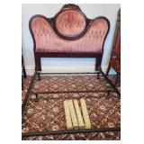 Victorian FInger Carved Bed w/ Velvet Headboard