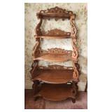 Carved Walnut 5 Tier Etagere Curio Whatnot Stand