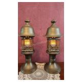 Vintage Pierced Brass Flickering Lanterns