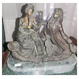 Victorian Scene Bronze Sculpture w/ Marble Base