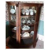 Antique Tiger Oak Curved Glass China Cabinet