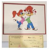 Woody Woodpecker Sericel w/ Walter Lantz Check