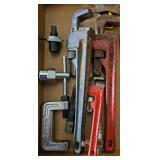 Box Lot with Pipe Wrenches Box Lot with Pipe Wrenches