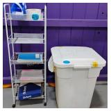 Basket Shelves w/Casters & Waste Can