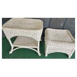 Pair of White Wicker Side Tables
