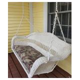 White Wicker Hanging Porch Swing