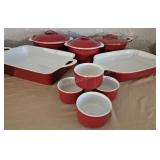 Red Corelle Stoneware & Anchor Baking Plates, etc