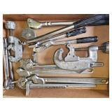 Box Lot with Ridgid pipe cutters and lever-style tube benders.