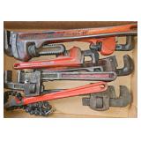 Box Lot of Pipe Wrenches and More