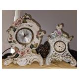 Pair of Electric Porcelain Mantel Clocks - Cherub