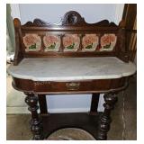 Antique Marble Top Wash Stand w/ Tiled Backsplash