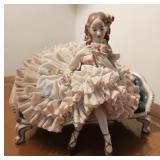 Dresden Seated Ballerina Lace Porcelain Figurine