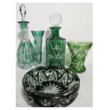 Natchtmann Emerald Green Crystal w/ Wine Hocks etc