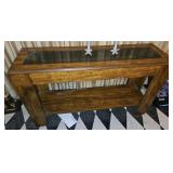 Vintage Console Table w/ Inset Glass Top
