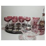 Nachtmann Crystal Cranberry Wine Glasses,Decanter