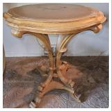 Antique Hand Carved Leather Top Pedestal Table