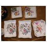 Bohemian Vase, Porcelain Florals, Trinket Dishes