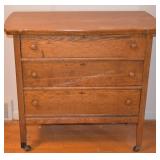 Antique Oak 3-Drawer Chest of Drawers on Casters