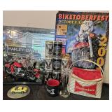 Harley Davidson Memorabilia w/ Beer, Bud Cooler