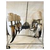COW HORN CHANDELIER IN BOX UNUSED W/ 8 SHADES W/