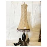 UNUSUAL METAL BASE WOOD CENTER TALL SHADE W/