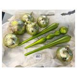 GREEN CHRISTMAS WEST GERMAN ORNAMENTS 5 TOTAL