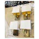 WALL SCONCES SILVER TONE SQUARE SHADES LINEN
