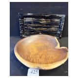 LIVE EDGE BOWL 9" X 9" AND LACQUERED TRAY