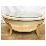BLEACHED BEVELED GLASS TOP COFFEE TABLE W/ LOWER