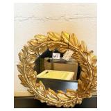LAUREL LEAF ROUND MIRROR BURNISHED FINISH 15.5