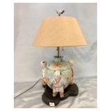 ORIENTAL GINGER JAR BASE LAMP WOOD BASE W/ SHADE