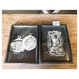 PAIR OF BLACK AND WHITE ETCHINGS WATCH AND DRINK