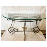 1/2 ROUND CONSOLE TABLE SCROLL METAL BASE SOFT
