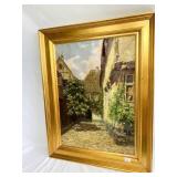 SMALL VILLAGE BAVARIAN SPRING SCENE SIGNED LOWER
