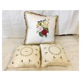 3 DECORATIVE PILLOWS DOWN INSERT FLOWER THEMED