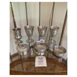 PEWTER GOBLETS, COVERED BOX, DISH, PORINGER ALL