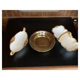 TOWLE BRASS DISH, 2 LIMOGES DISHES