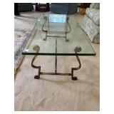 IRON BASE COFFEE TABLE THICK GLASS TOP 15" H X