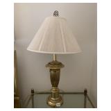 BRASS HEAVY LAMP W/ SHADE 34" H