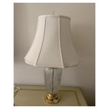 CRYSTAL CENTER LAMP WITH BRASS BASE AND TOP 33" H