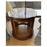 FOUR SIDE GLASS SIDE TABLE W/ WOOD TOP 23" H X