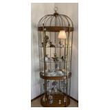 CAGE DESIGN OVAL ETERGE W/ GLASS SHELVES AND WOOD