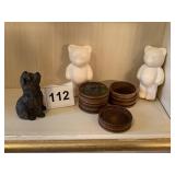 WOOD HAND PAINTED MINI BOXES, BEAR CARVING AND 2