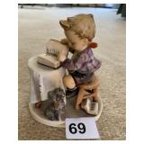 HUMMEL BOY W/ BOOKS AND DOG AT HIS FEET - 5" H -