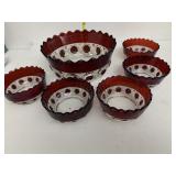 RUBY & GLASS SALAD/FRUIT SERVING BOWL WITH 5